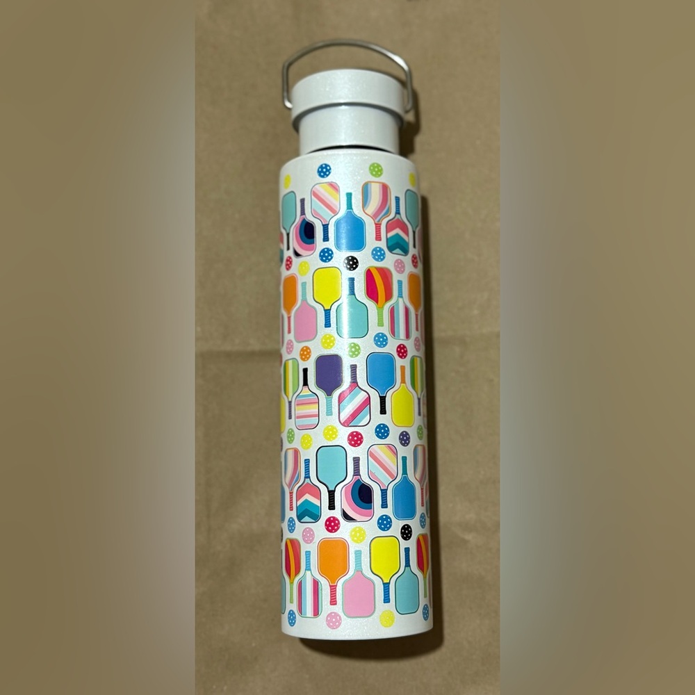 White Multi-Color Patterned Insulated Water Bottle